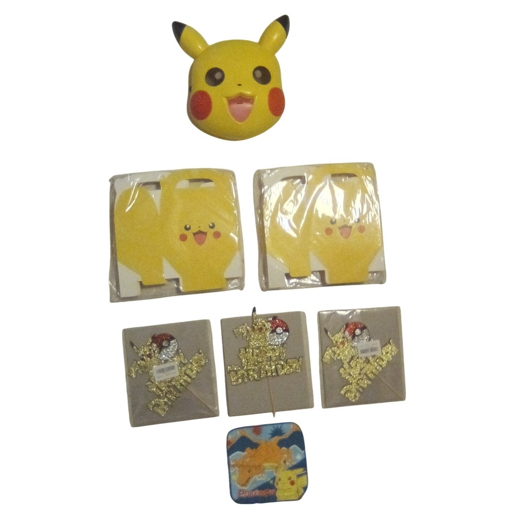 Pikachu Birthday Supplies, Favor Boxes.Cake‎ Tops,Mask, and hand cloth,